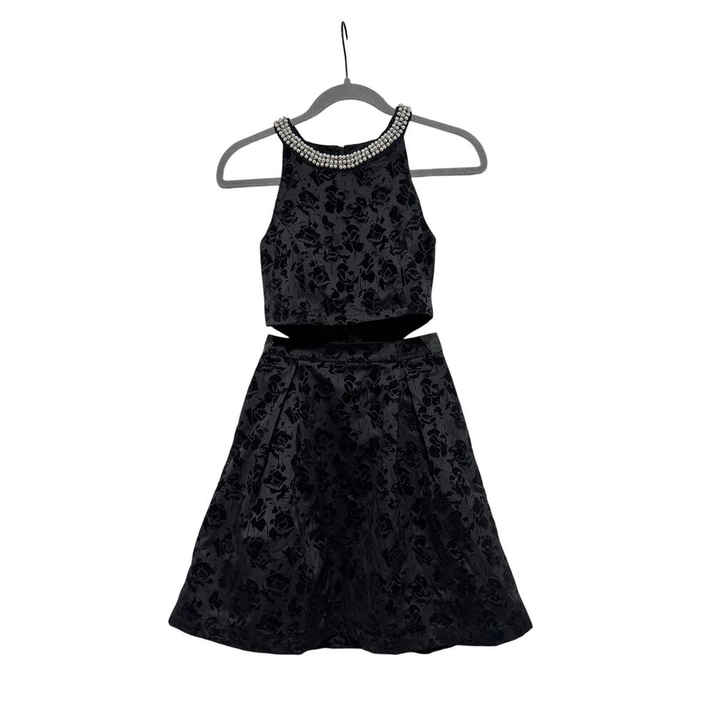 Francesca's Black Floral Cutout Two-Piece Dress XS - Picture 2 of 8